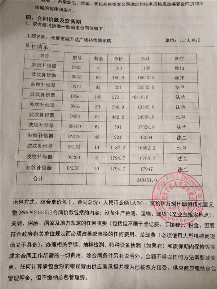 长春宽城万达广场采用上海淞江波纹补偿器